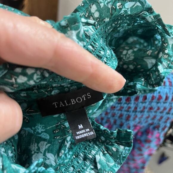 Talbots Blouse sz Medium Dark Green Floral Cottage Core Smocking Prairie Modest - Picture 10 of 10